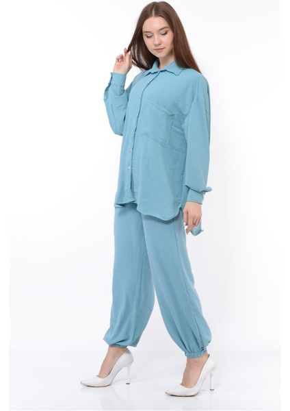 Kadın Aerobin Gömlek-Pantolon Alt Üst Ikili Takım Bebe Mavisi fırsatları