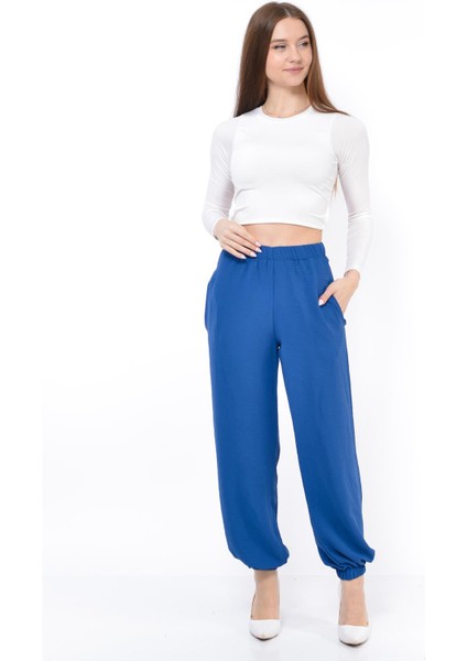 Kadın Beli Lastikli Şalvar Pantolon Mavi
