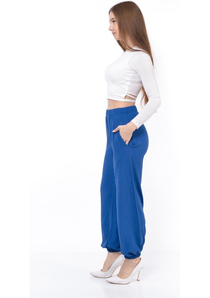 Kadın Beli Lastikli Şalvar Pantolon Mavi