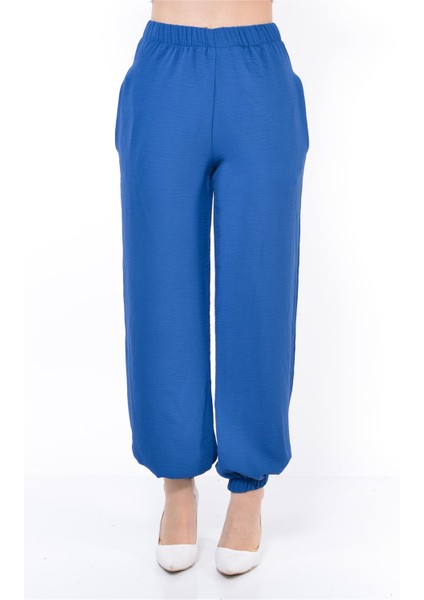 Kadın Beli Lastikli Şalvar Pantolon Mavi