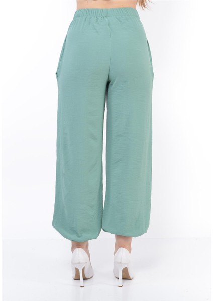Kadın Beli Lastikli Şalvar Pantolon Suyeşili fırsatları