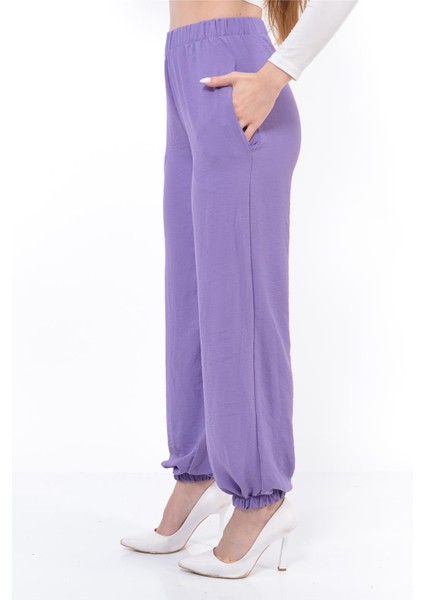 Kadın Beli Lastikli Şalvar Pantolon Lila indirimleri