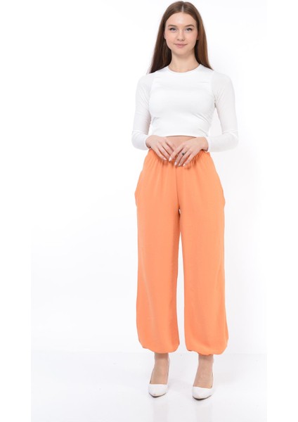 Kadın Beli Lastikli Şalvar Pantolon Oranj