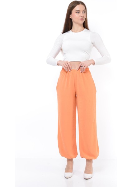 Kadın Beli Lastikli Şalvar Pantolon Oranj