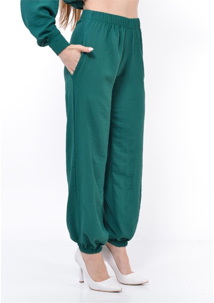 Kadın Beli Lastikli Şalvar Pantolon Zümrüt