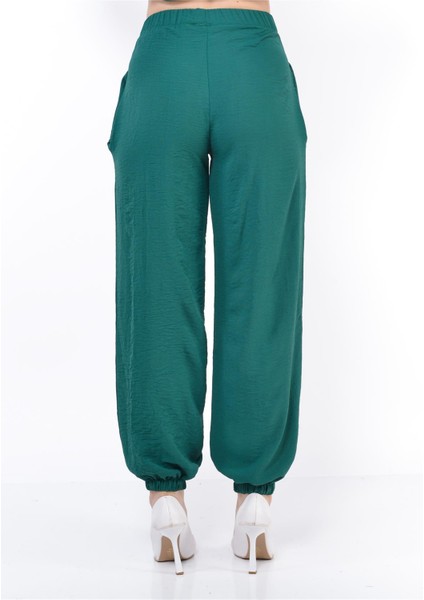 Kadın Beli Lastikli Şalvar Pantolon Zümrüt
