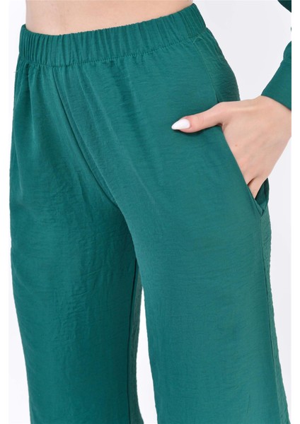 Kadın Beli Lastikli Şalvar Pantolon Zümrüt