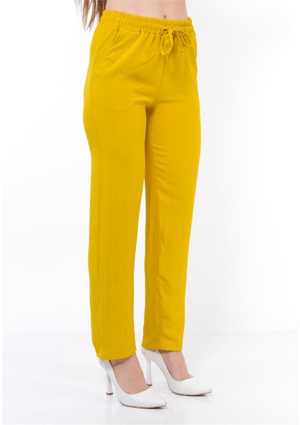 Kadın Beli Lastikli Aerobin Pantolon Hardalsarısı modelleri