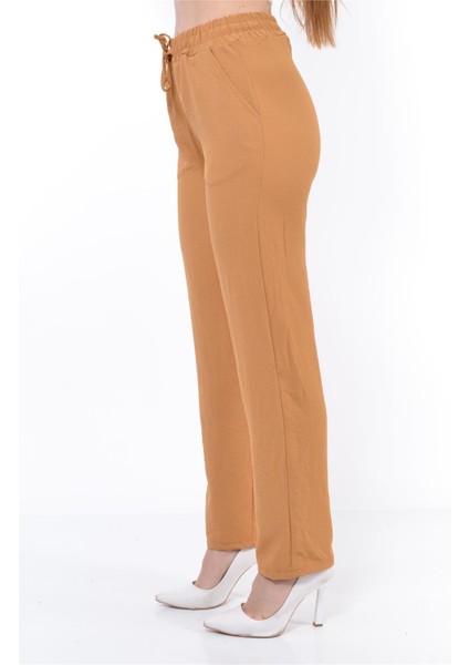 Kadın Beli Lastikli Aerobin Pantolon Taba