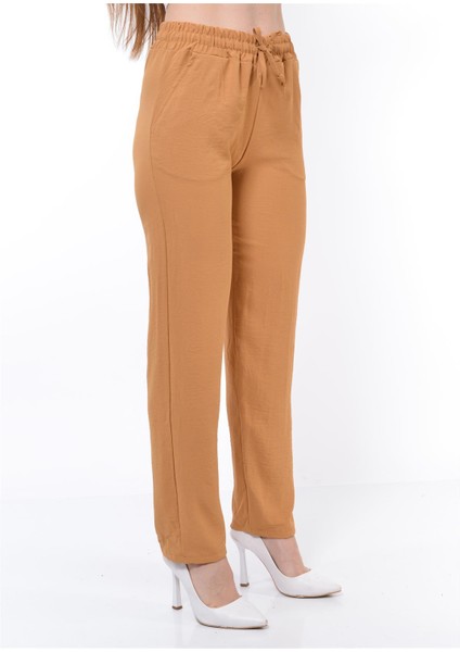 Kadın Beli Lastikli Aerobin Pantolon Taba