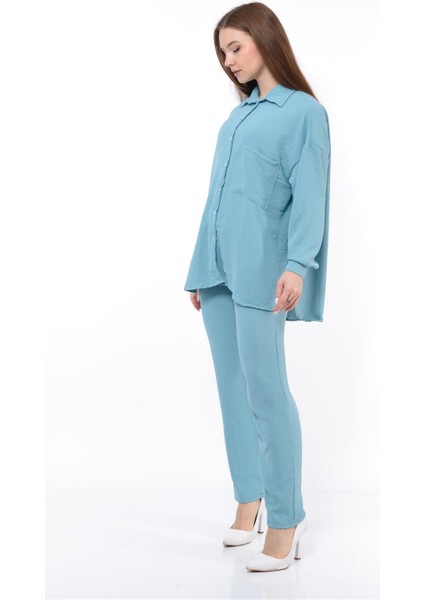 Kadın Aerobin Gömlek-Pantolon Alt Üst Ikili Takım Bebe Mavisi