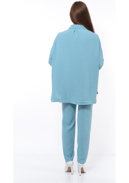 Kadın Aerobin Gömlek-Pantolon Alt Üst Ikili Takım Bebe Mavisi fırsatları