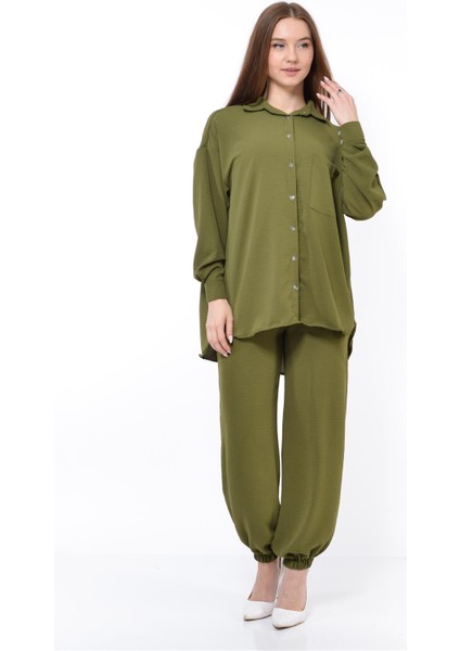 Kadın Aerobin Gömlek-Pantolon Alt Üst Ikili Takım Haki modelleri