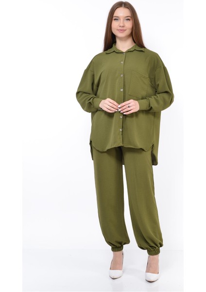 Kadın Aerobin Gömlek-Pantolon Alt Üst Ikili Takım Haki indirimleri