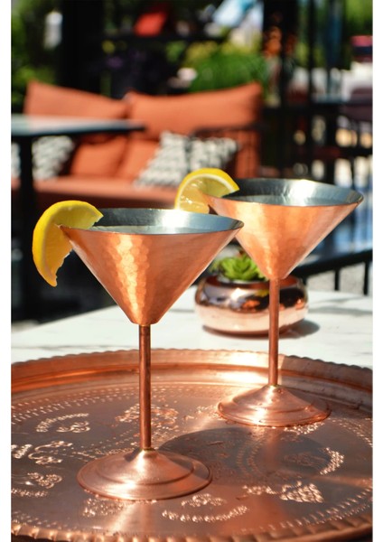Bakır Martini Bardağı Çekiç Dövme Parlak 2'li Set