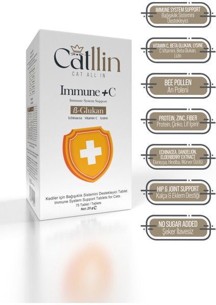 Immune + C Tablet Kediler Için Bağısıklık Sistemi Desteği Beta Glukan
