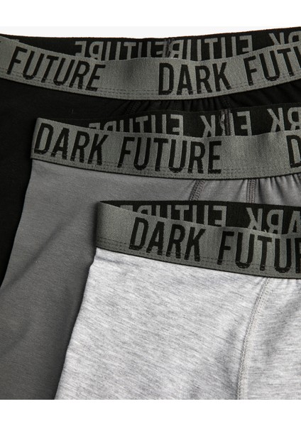Basic 3'lü Boxer Seti Beli Lastikli Slogan Detaylı Pamuklu