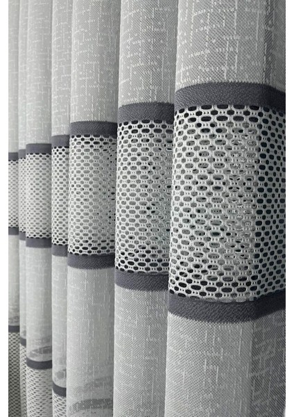 Taç Aplik Örme Kullanıma Hazır 1/2,5 Normal Pile Tül Perde Tek Kanat - Gri 100 x 270 cm