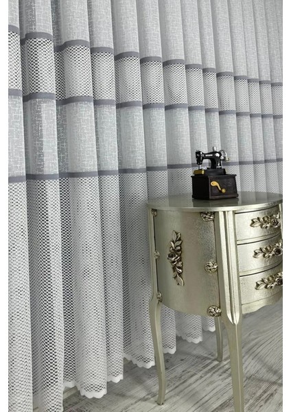 Taç Aplik Örme Kullanıma Hazır 1/2,5 Normal Pile Tül Perde Tek Kanat - Gri 100 x 270 cm modelleri
