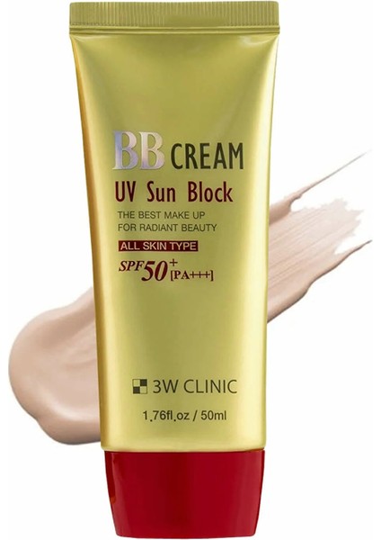 3W CLiNiC Renk Eşitleyici ve Spf 50 Pa +++ Güneş Koruyucu Açık Renk BB Krem Bb Cream Uv Sun Block