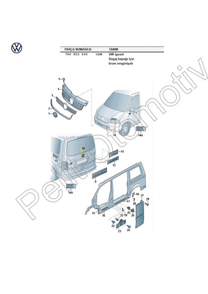 Pelit Otomotiv Transporter T5 (2003-2010) Bagaj Kapak Arması 7H0853630