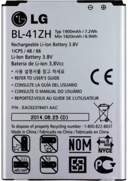 Lg L Fino D290 Batarya Pil BL41ZH Orijinal