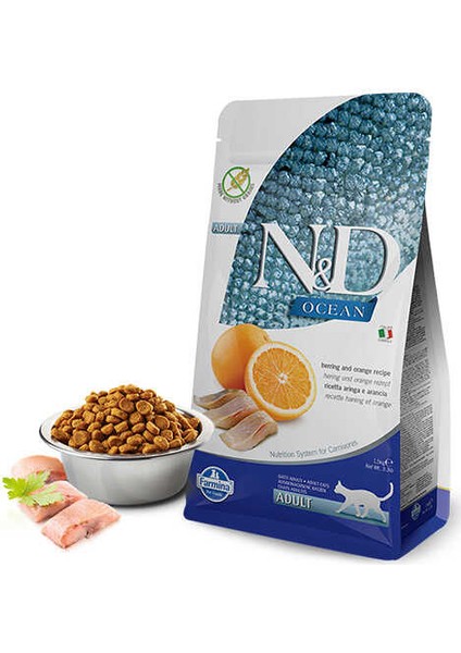 Ocean Ringa Balıklı Bal Kabaklı ve Portakallı Tahılsız Yetişkin Kedi Maması 1,5 kg - Farmapets