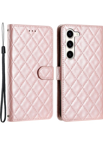 Samsung Galaxy S23 Bilek Strap Telefon Kılıfı Dikiş Hattı Rhombus Cüzdan Stand Cep Telefonu Kapağı (Yurt Dışından) fiyatları