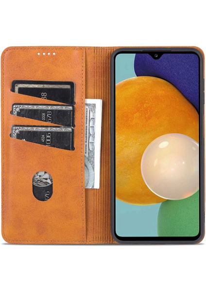 Samsung Galaxy A14 5g Cowhide Doku Stand Telefon Kılıfı Pu Deri Manyetik Auto-Emilmiş Folio Flip Cüzdan Kapağı (Yurt Dışından)