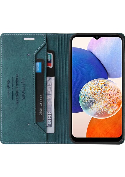 Samsung Galaxy A14 5g Rfıd Engelleme Cilt Dokunma Tam Kapsamı Pu Deri Stand Cüzdan Telefon Kılıfı (Yurt Dışından)
