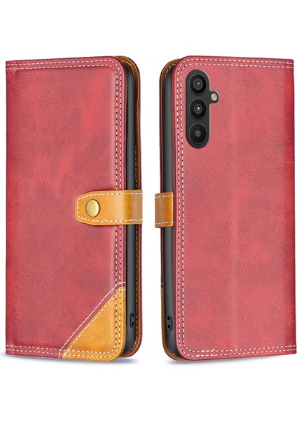 Samsung Galaxy A34 5g Pu Deri Stand Kart Yuvaları Kasa Stili 12 Çift Dikiş Çizgileri Renk Ekleme Flip Telefon Kapağı (Yurt Dışından)