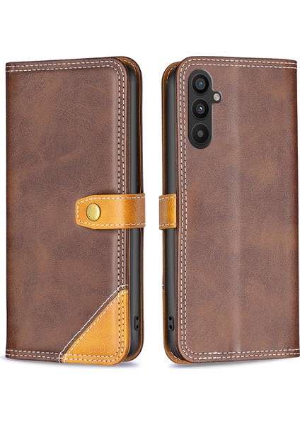 Samsung Galaxy A34 5g Pu Deri Stand Kart Yuvaları Kasa Stili 12 Çift Dikiş Çizgileri Renk Ekleme Flip Telefon Kapağı (Yurt Dışından)