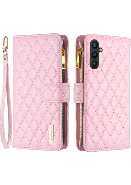 Samsung Galaxy A34 5g Baskılı Rhombus Desen Pu Deri Kılıf Folio Manyetik Cüzdan Stand Zipper Cep Telefon Kapağı Kayışla (Yurt Dışından)