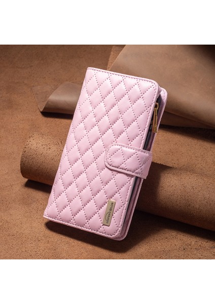 Samsung Galaxy A34 5g Baskılı Rhombus Desen Pu Deri Kılıf Folio Manyetik Cüzdan Stand Zipper Cep Telefon Kapağı Kayışla (Yurt Dışından)