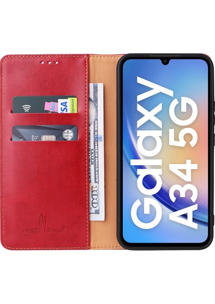 Samsung Galaxy A34 5g Pu Deri Deri Cüzdan Şok Geçirmez Kapak Flip Stand Telefon Kılıfı (Yurt Dışından)