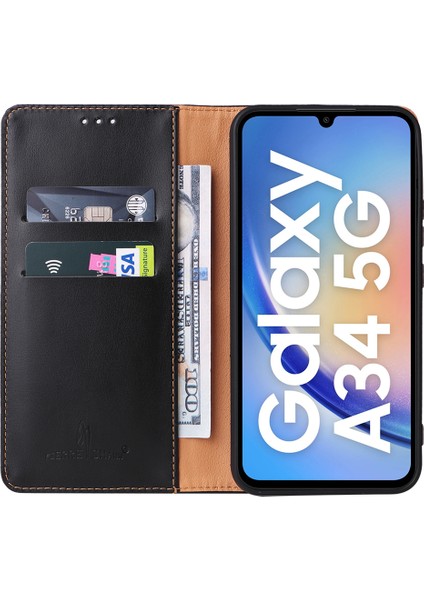 Samsung Galaxy A34 5g Pu Deri Deri Cüzdan Şok Geçirmez Kapak Flip Stand Telefon Kılıfı (Yurt Dışından)
