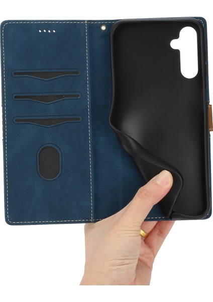 Samsung Galaxy A34 5g Manyetik Flip Telefon Kabuğu Izgara Ekleme Pu Deri Stand Cüzdan Telefon Kılıfı (Yurt Dışından)