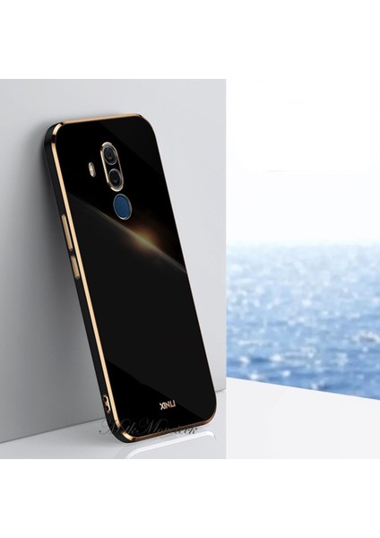 Huawei Mate 20 Lite Kılıf Kamera Korumalı Parlak Gold Altın Kenarlı Yumuşak Silikon Kapak Renkli