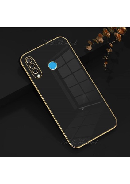 Huawei Mate P30 Lite Kılıf Kamera Korumalı Parlak Gold Altın Kenarlı Yumuşak Silikon Kapak Renkli