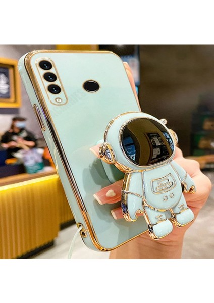 Xiaomi Redmi 9t Astronot Kılıf Standlı Sevimli Parlak Gold Altın Kenarlı Tam Korumalı Açılıp Kapanan Stand (Ipsiz)