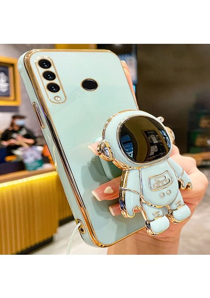 Xiaomi Redmi 9t Astronot Kılıf Standlı Sevimli Parlak Gold Altın Kenarlı Tam Korumalı Açılıp Kapanan Stand (Ipsiz)