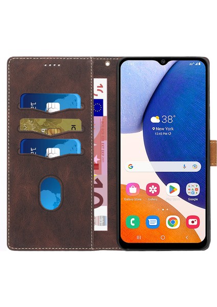 Samsung Galaxy A14 5g Telefon Stand Kapağı Izgara Deri Birleştirme Deri Manyetik Flip Cüzdan Telefon Kılıfı Kayış (Yurt Dışından) modelleri