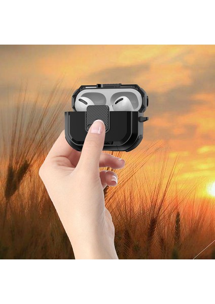 Apple Pods Pro Case Kapağı Için Şok Geçirmez Kasa Carabiner Tws Kulaklık Tpu Pc Kabuğu (Yurt Dışından)