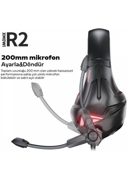 2.1 mt Kablolu Ayarlanabilir Mikrofonlu Rgb Işıklı Kafaüstü Oyuncu Kulaklığı Gamer Kulaklık