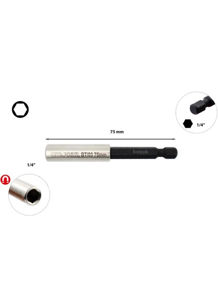 1/4" x 75 mm Manyetik Bits Tutucu Ceta/bt/03