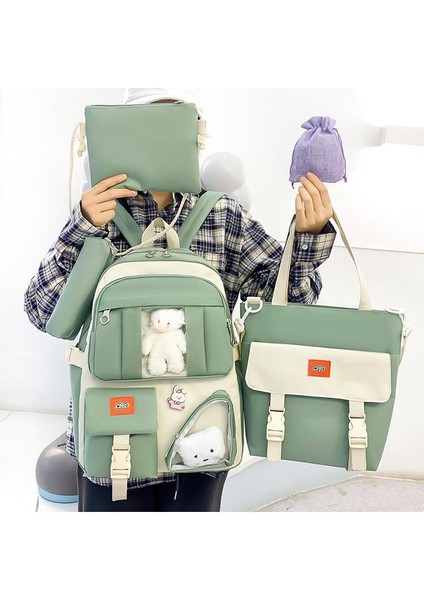 Yeni Pratik Sırt Çantası Kore Moda Öğrenci Okul Çantası Büyük Kapasiteli Açık Spor Sırt Çantası Beş Parçalı Okul Sırt Çantası (Yurt Dışından)