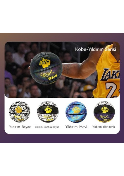 Basketbol Topu Kobe Bryant Renkli Şimşek Işıklı Işıklı Basketbol No. 7 Yakışıklı Aşınmaya Dayanıklı Basketbol (Yurt Dışından)