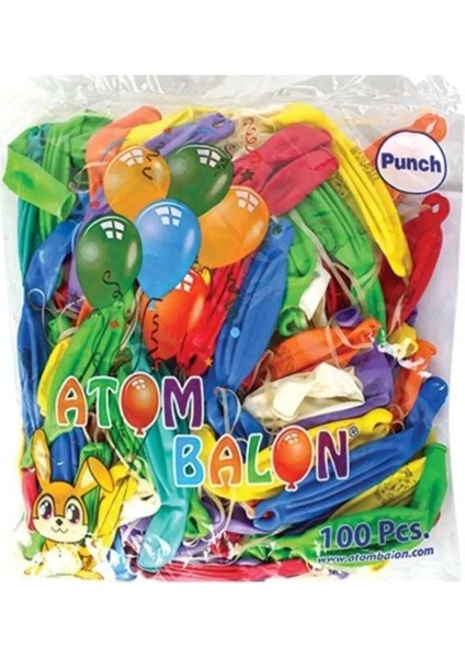 Atom Renkli Punch Balon, Büyük (100 Adet)