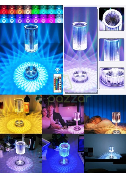 16 Renk 4 Mod Diamond Aydınlatma Masa Lambası Yuvarlak Abajur Dokunmatik & Kumandalı USB Şarjlı
