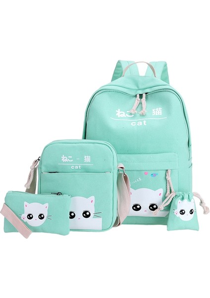 Ilkokul Ortaokul Öğrencisi Sırt Çantası Büyük Kapasiteli Tuval Dört Parçalı Okul Çantası (Yurt Dışından)